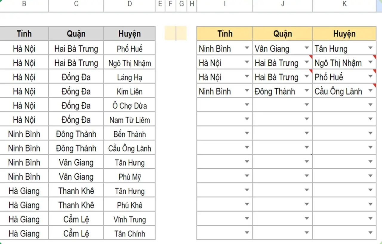 Google Sheets | Tạo list phụ thuộc nhiều cấp độ không dùng code