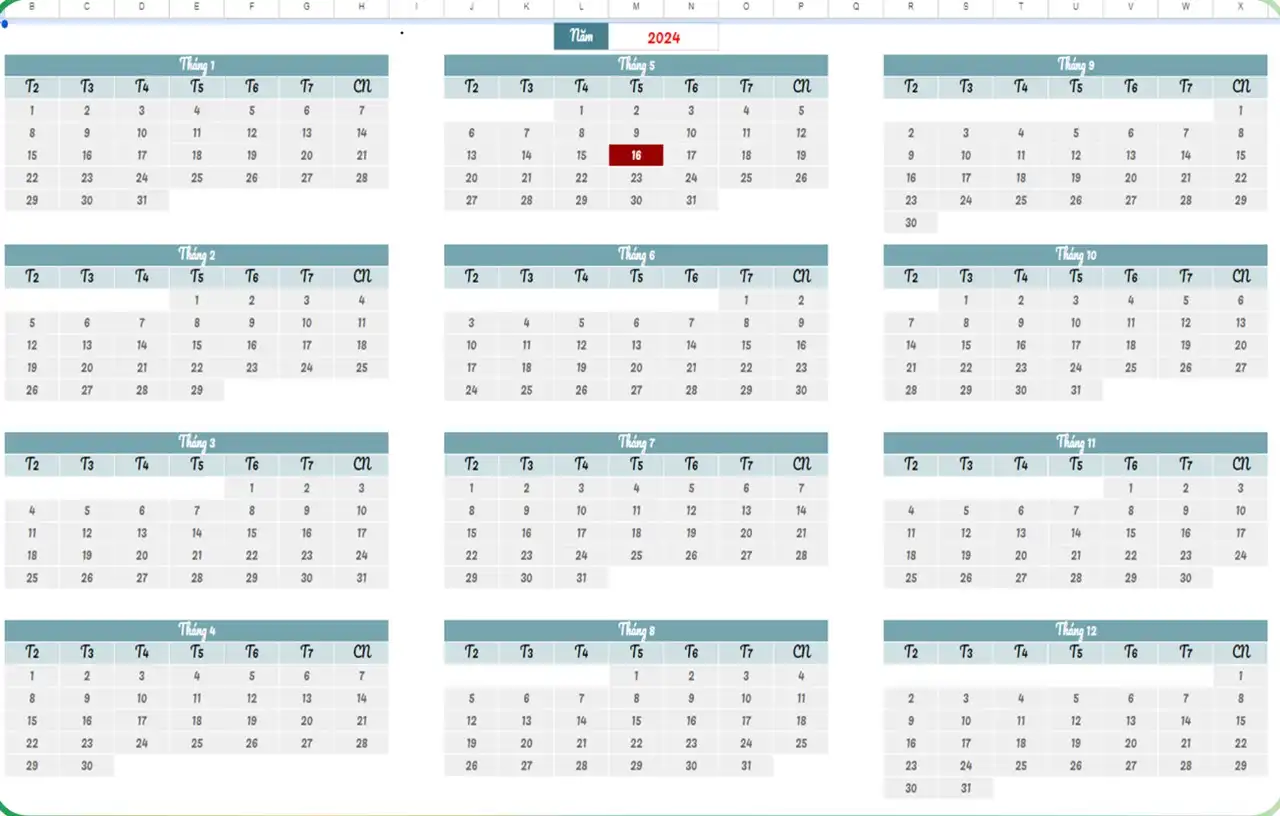 Google Sheets | Tạo lịch 12 tháng chỉ với 1 công thức