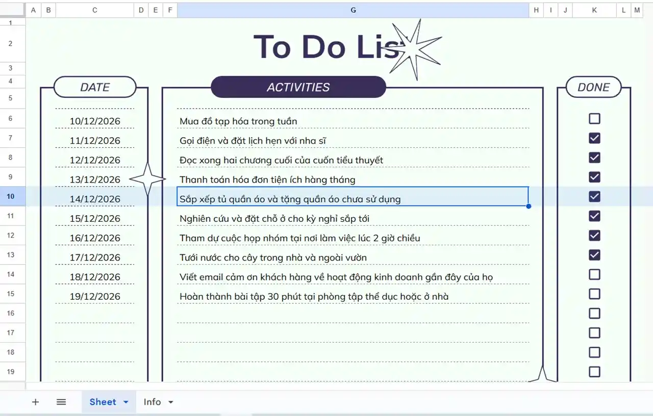 Google Sheets | To do list