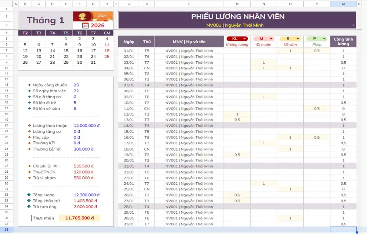 Google Sheets | Bảng chấm công (v3.0)