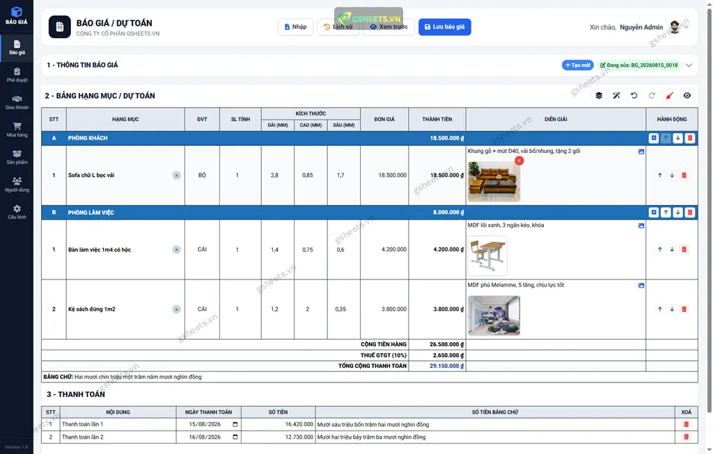 Webapp | Quản lý Báo giá (v1.0)